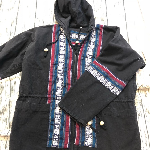 Unisex-handmade  black jacket with pattern, size L - Picture 3 of 4